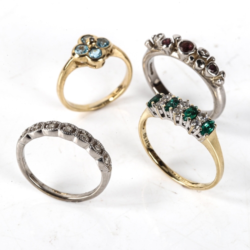 536 - 4 x 9ct gold gem set rings, sizes E, J x 2, and N, 8.4g total (4)