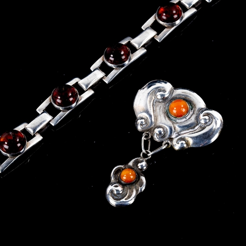 556 - NIELS ERIK FROM - a Vintage Danish sterling silver and amber panel bracelet, and an unnamed silver a... 