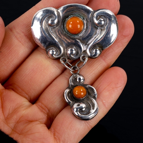 556 - NIELS ERIK FROM - a Vintage Danish sterling silver and amber panel bracelet, and an unnamed silver a... 