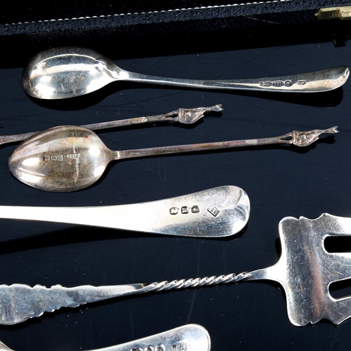 557 - Various silver, including Georgian meat skewer pattern paper knife, George III caddy spoon, bread fo... 