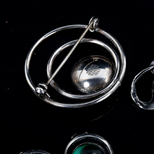 562 - NIELS ERIK FROM - various Vintage Danish stylised sterling sliver stone set jewellery, comprising br... 