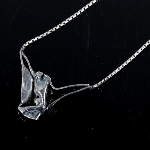 566 - NIELS ERIK FROM - a group of Danish modernist sterling silver jewellery, comprising fold pendant nec... 