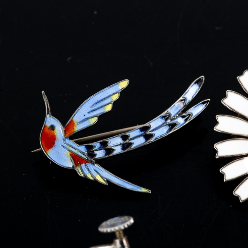 567 - Various Danish silver and enamel jewellery, including Anton Michelsen daisy brooch, A Dragsted bird ... 