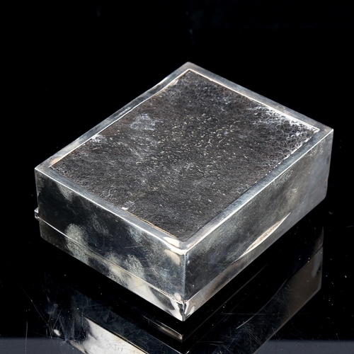 570 - A George VI rectangular silver cigarette box, engine turned lid with wood lining, by Walker & Hall, ... 