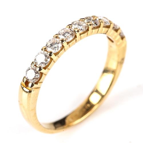 585 - A modern 18ct gold diamond half eternity ring, set with modern round brilliant-cut diamonds, total d... 