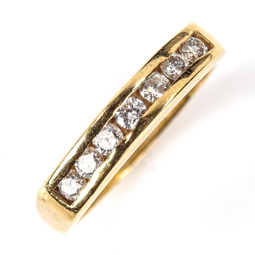 587 - A modern 18ct gold diamond half eternity ring, set with modern round brilliant-cut diamonds, total d... 