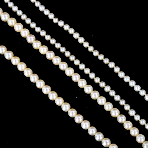 605 - 2 single-row cultured pearl necklaces, comprising example with 18ct clasp, and example with 9ct clas... 