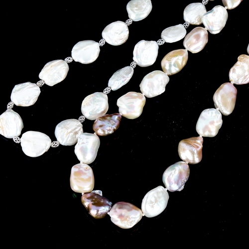 607 - 2 large Baroque freshwater pearl necklaces, both 40cm long (2)