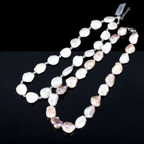 607 - 2 large Baroque freshwater pearl necklaces, both 40cm long (2)