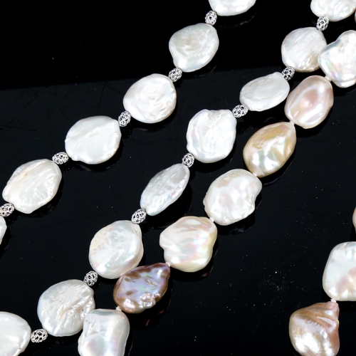 607 - 2 large Baroque freshwater pearl necklaces, both 40cm long (2)