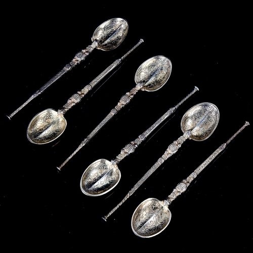 609 - A cased set of 6 Edwardian silver-gilt Coronation teaspoons, by Edward Barnard & Sons Ltd, hallmarks... 