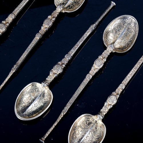 609 - A cased set of 6 Edwardian silver-gilt Coronation teaspoons, by Edward Barnard & Sons Ltd, hallmarks... 