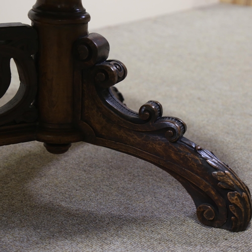 1153 - *WITHDRAWN* A Victorian burr-walnut low table, on elaborate carved and pierced stretcher base, 110cm... 