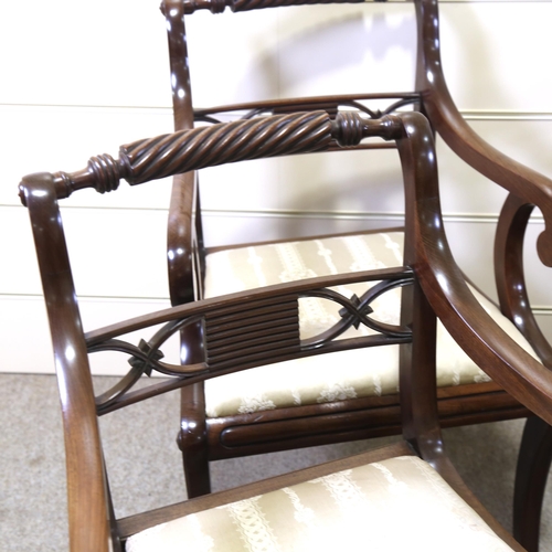 1154 - A set of 8 Regency mahogany dining chairs, with rope twist top rails and drop-in seats