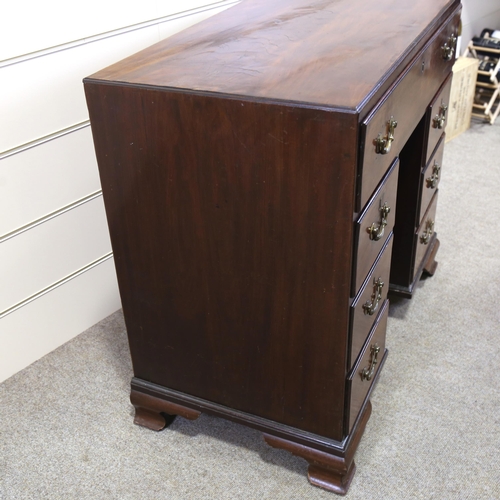 1209 - A Georgian mahogany kneehole desk with alcove cupboard, 92cm x 50cm