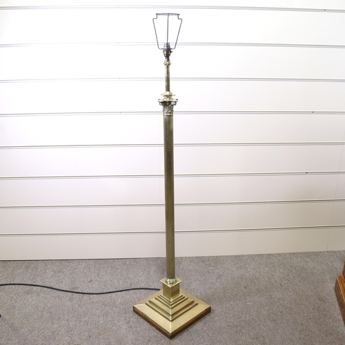 1212 - A Victorian brass Corinthian column telescopic standard lamp, converted to electric