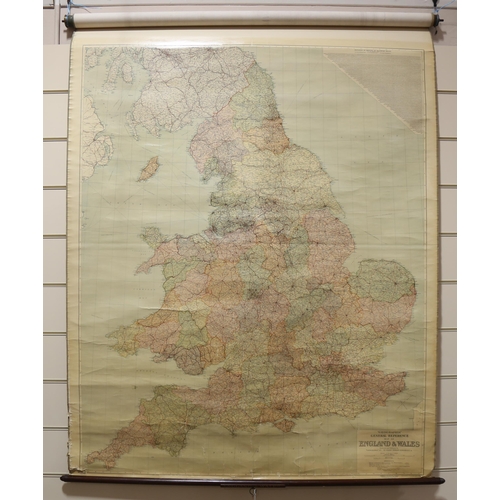 1214 - A Vintage Geographia school room general reference map of England and Wales, width 153cm