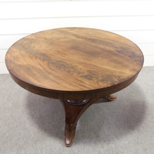 1216 - A 19th century Manx circular mahogany tilt-top dining table on stylised platform base, diameter 125c... 