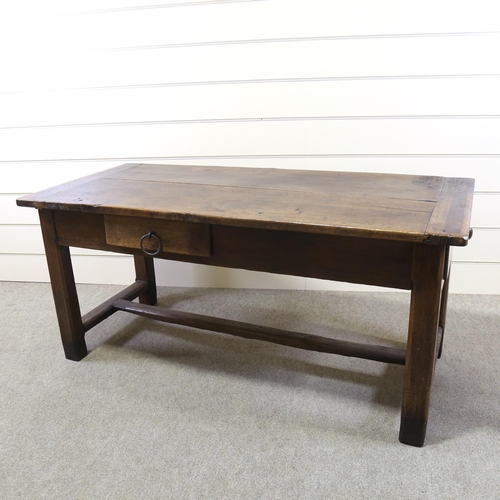 1217 - An 18th century oak farmhouse table, with thick plank top and 2 frieze drawers, 177cm x 80cm, height... 