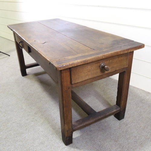 1217 - An 18th century oak farmhouse table, with thick plank top and 2 frieze drawers, 177cm x 80cm, height... 