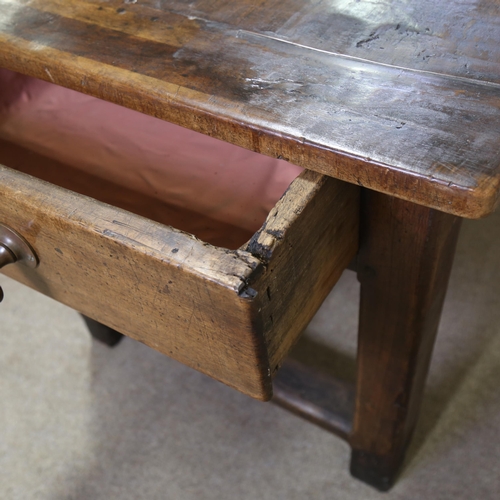 1217 - An 18th century oak farmhouse table, with thick plank top and 2 frieze drawers, 177cm x 80cm, height... 