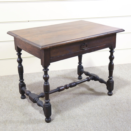 1257 - An Antique fruitwood and oak lowboy with single frieze drawer, width 81cm