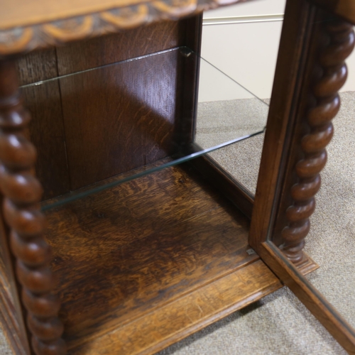 1258 - A pair of small oak table-top display cabinets, with barley twist columns, circa 1920s, width 45cm, ... 