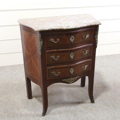 1259 - A French kingwood marble-topped bombe commode, with ormolu mounts, width 73cm