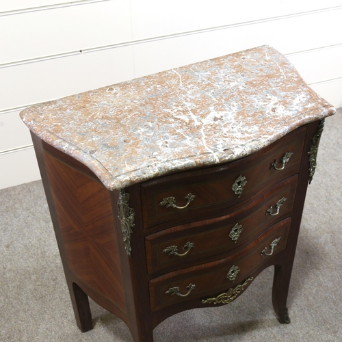 1259 - A French kingwood marble-topped bombe commode, with ormolu mounts, width 73cm