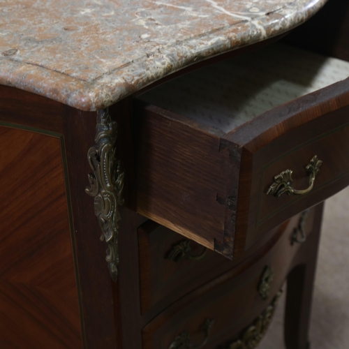 1259 - A French kingwood marble-topped bombe commode, with ormolu mounts, width 73cm