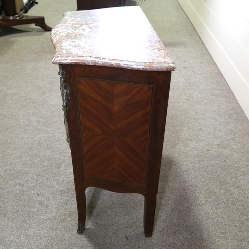 1259 - A French kingwood marble-topped bombe commode, with ormolu mounts, width 73cm