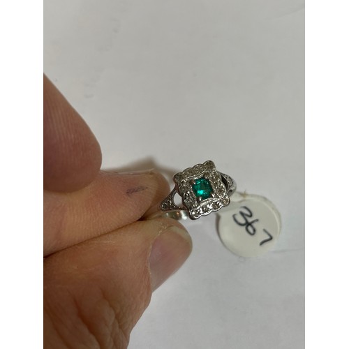 367 - An Art Deco style 18ct white gold emerald and diamond square cluster ring, set with emerald-cut emer... 