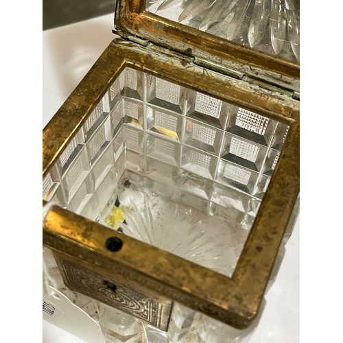 1189 - A Victorian cut-glass and gilt-metal square tea caddy, height 12cm, width 7.5cm