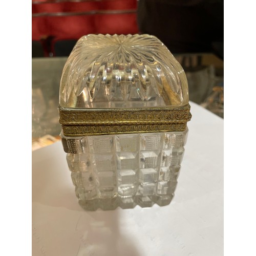 1189 - A Victorian cut-glass and gilt-metal square tea caddy, height 12cm, width 7.5cm