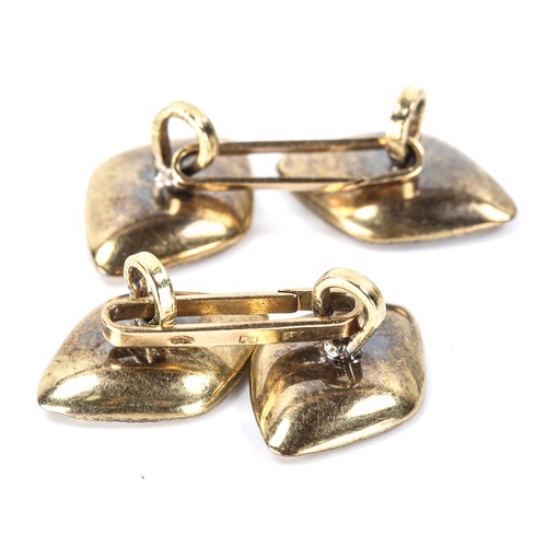 160 - A pair of French 14ct gold mother-of-pearl lozenge cufflinks, panel length 17.7mm, 7g