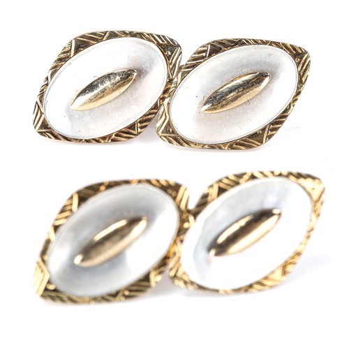 160 - A pair of French 14ct gold mother-of-pearl lozenge cufflinks, panel length 17.7mm, 7g