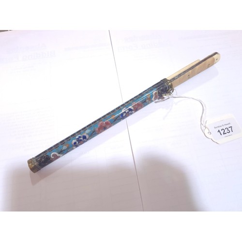 1237 - A Chinese ivory-mounted knife and chopsticks, in cloisonne case, length 27cm