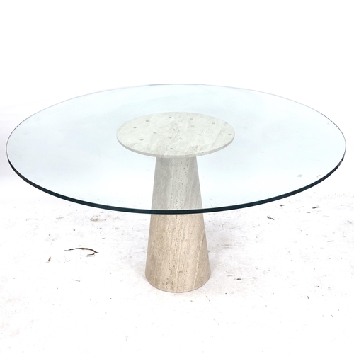 2173 - A large circular glass-top table, on a reconstituted mushroom-shape base, W140cm, H74cm