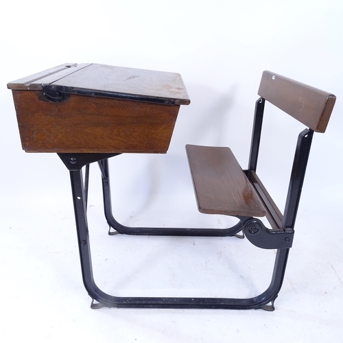 2069 - A Vintage school desk and chair, L83cm