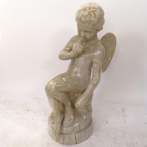 2103 - A crackle-glazed statue, study of a winged cherub, H83cm