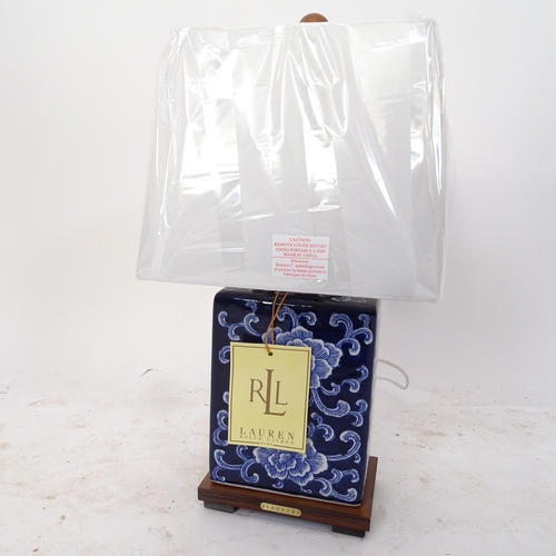 2133 - A new Ralph Lauren Home Chinese style blue and white ceramic table lamp and shade, no. 166764, heigh... 