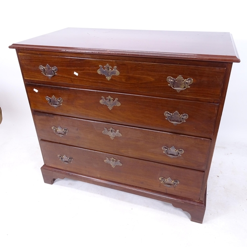 2157 - A Georgian mahogany chest of 4 long drawers, on bracket feet, W110cm, H97cm, D57cm