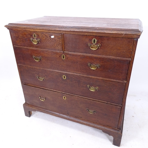 2161 - A George III oak chest of 2 short and 3 long drawers, on bracket feet, W97cm, H94cm, D53cm