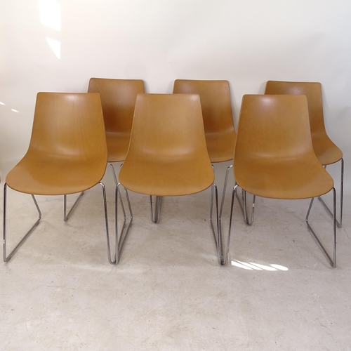 2187 - A set of 6 contemporary Allermuir Curve side chairs in moulded ply, with chrome sled base (RRP £395 ... 
