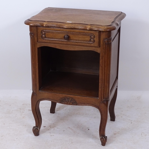 2196 - A French oak bedside pot cupboard, with single drawer, W47cm, H66cm, D36cm