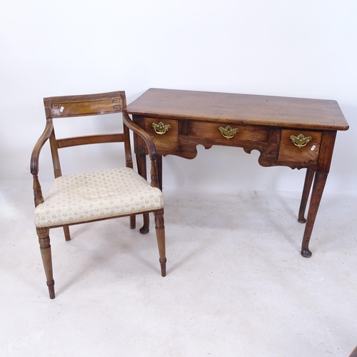 2201 - An 18th century mahogany kneehole writing desk, on turned legs, and an 18th century desk chair, desk... 