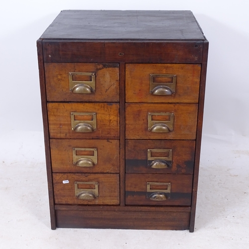 2208 - An Antique index filing chest, with 8 teak-fronted drawers, W61cm, H83cm, D57cm