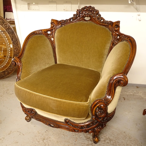 2701 - A stained beech lounge chair, W94cm, H94cm, D90cm