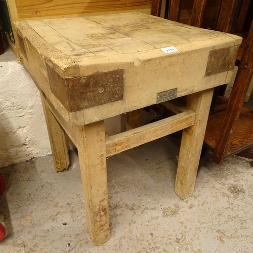 2710 - A square butcher's block on stand, W50cm, H64cm