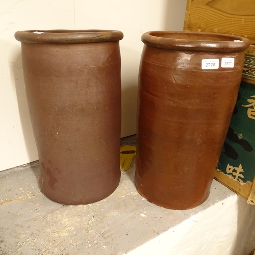 2720 - A pair of French terracotta pot de lards, W27cm, H49cm